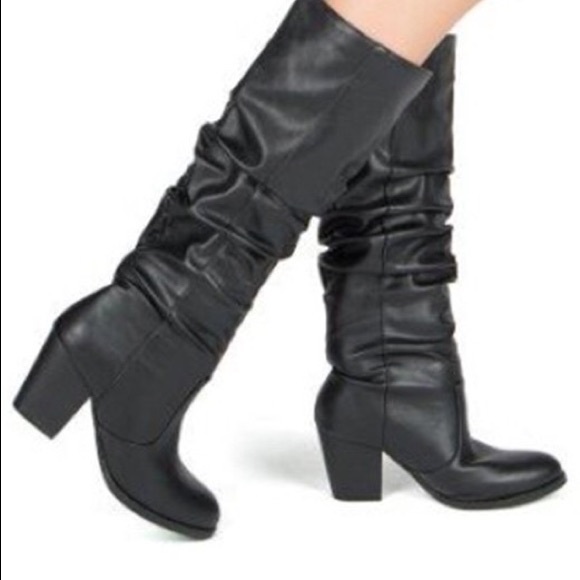 LAST-Vegan Leather Slouch Knee Boots - Picture 3 of 4